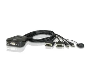 ATEN CS22D / 2-Port USB DVI KVM Switch / Remote port selector / 0.9m cables