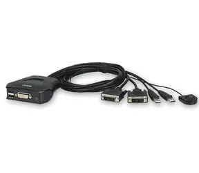 ATEN CS-22D / 2-port DVI KVM USB mini / integrované kabely / tlačítko pro přepínání