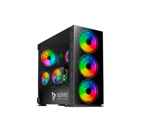 SAVIO Prime X1 ARGB Glass  černá / ATX, Micro ATX, Mini ITX / Bez zdroje / LED podsvícení, Průhledná bočnice / Kov