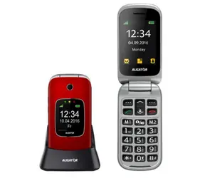 Aligator V650 Senior červeno-stříbrná / SOS tlačítko / 1.3MP / stolní nabíječka / FM / SOS Locator