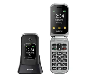 Aligator V650 Senior černo-stříbrná / SOS tlačítko / 1.3MP / stolní nabíječka / FM / SOS Locator