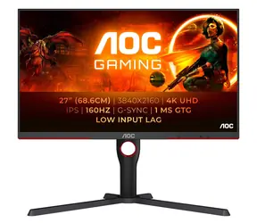 27" AOC Gaming U27G3X/BK černá / IPS / 3840 x 2160 / 16:9 / 1ms / 1000:1 / 400cd-m2 / HDMI + DP / VESA 