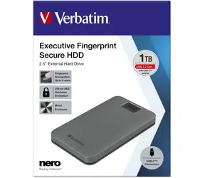 Verbatim Executive Fingerprint Secure 1TB šedá / Externí HDD / 2.5"/ USB 3.2 Gen 1 / čtečka otisku prstů