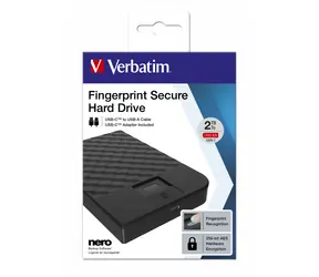 Verbatim Fingerprint Secure HDD 2TB černá / Externí HDD / 2.5" SATA / USB-C 3.1 Gen 1 / otisk prstu / šifrování