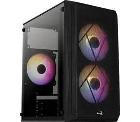 Aerocool CS-107-A-BK-V2 černá / mATX / mITX / 3x 120mm FRGB / 1x USB3.0 + 1x USB 2.0 / bez zdroje / průhledná bočnice