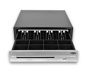 VIRTUOS Pokladní zásuvka C430D černá / s kabelem / kovové držáky / nerez panel / 9-24V