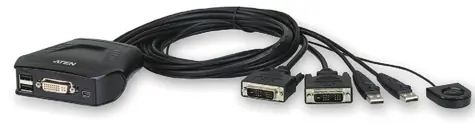 ATEN CS-22D / 2-port DVI KVM USB mini / integrované kabely / tlačítko pro přepínání