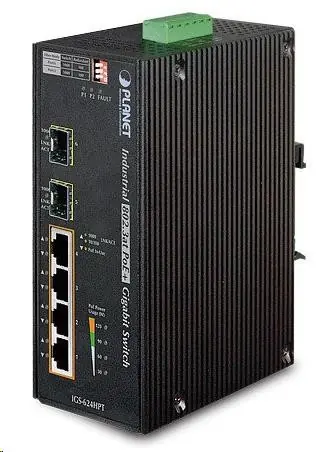 Planet IGS-624HPT PoE switch / 4x 1000Base-T / 2x SFP 100/1000Base-X / 802.3at 120W / DIN / IP30