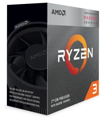 AMD RYZEN 3 3200G @ 3.6GHz / Turbo 4.0GHz / 4C4T / L1 384kB L2 2MB L3 4MB / AM4 / Zen 2 / 65W / Wraith