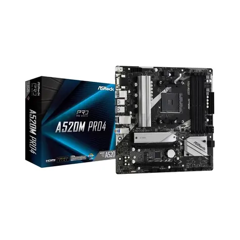 ASRock A520M Pro4 / AMD A520 / DDR4 / SATA III RAID / USB / GLAN / M.2 / sc.AM4 / mATX