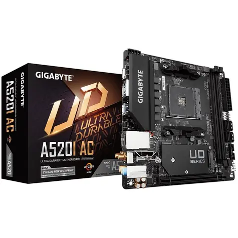 GIGABYTE A520I AC (rev. 1.0) / AMD A520 / DDR4 / SATA III / USB / GLAN / M.2 / Wi-Fi / sc.AM4 / Mini ITX