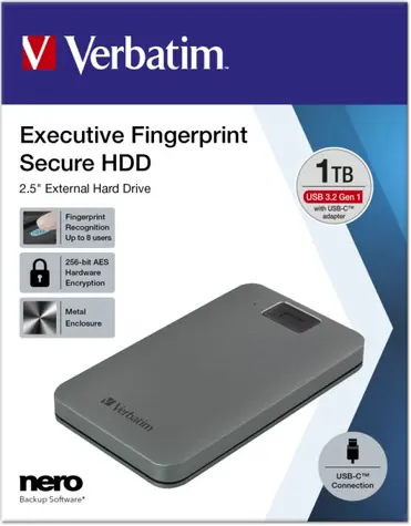 Verbatim Executive Fingerprint Secure 1TB šedá / Externí HDD / 2.5