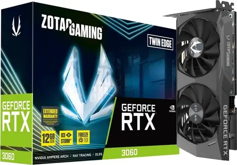 ZOTAC RTX 3060 Twin Edge / 1320-1777MHz / 12GB GDDR6 / 192-bit / 1x HDMI+3x DP / (8)