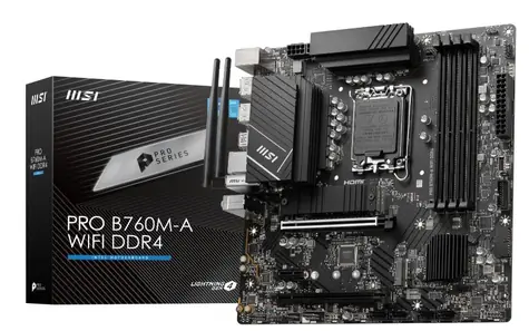 MSI PRO B760M-A WIFI DDR4 / B760 / LGA 1700 / 4x DDR4 / PCIEx16 / 1x 2.5GLAN / Wi-Fi / mATX