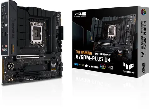 ASUS TUF GAMING B760M-PLUS D4 / B760 / LGA 1700 / 4x DDR4 / PCIEx16 / 1x 2.5GLAN / Wi-Fi / mATX