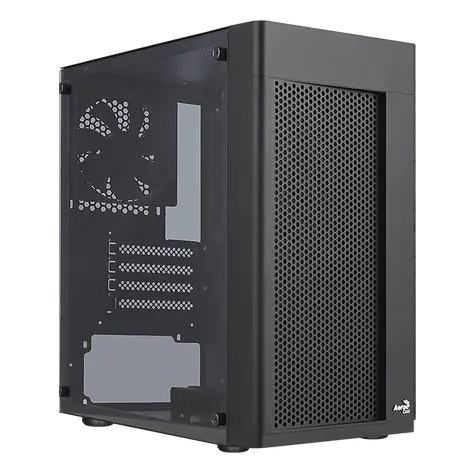 AeroCool Hexform černá / PC skříň / Micro ATX / 1x USB 3.0 / 2x USB 2.0 / Bez zdroje / průhledná bočnice