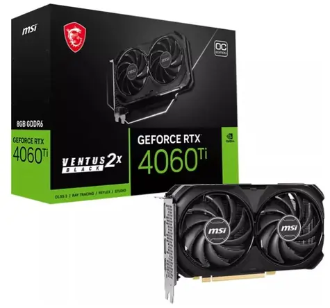 MSI GeForce RTX 4060 Ti Ventus 2X Black 8G OC / 2310 - 2580 MHz / 8GB GDDR6 / 128bit / 1x HDMI+3x DP / 160W (8)