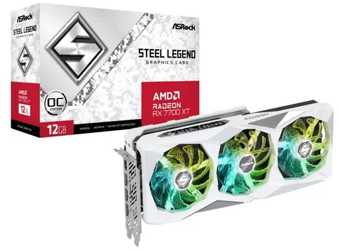 ASRock Radeon RX 7700 XT Steel Legend 12GB OC / 1900-2599 MHz / 12GB GDDR6 / 192-bit / 1x HDMI + 3x DP / (8+8) 