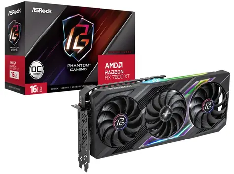 ASRock Radeon RX 7800 XT Phantom Gaming 16GB OC / 1295-2565 MHz / 16GB GDDR6 / 256-bit / 1x HDMI + 3x DP / (8+8) 
