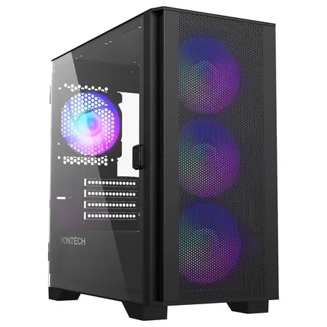 Montech Air 100 ARGB černá / Micro ATX / 3x USBA / 4x 120mm / bez zdroje / průhledná bočnice