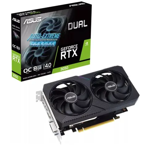 ASUS Dual GeForce RTX 3050 OC V2 8GB / 1552 - 1777 MHz / 8GB GDDR6 / 128-bit / 1x DVI + 1x HDMI + 1x DP / (6)