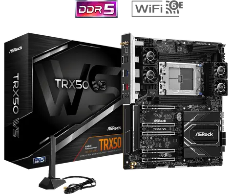 ASRock TRX50 WS / TR5 / 4x DDR5 / 5x PCIex16 / 10GLAN / Wi-Fi / BT / eATX