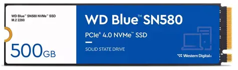 WD Blue SN580 500GB / M.2 SSD 2280 / PCIe Gen4 x4 / TLC / R: 4000 MBps / W: 3600 MBps / 5y