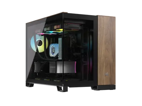 Corsair 2500X černo-ořechová / Micro-ATX / 1x USB-C 3.1 / 2x USB-A / bez zdroje / průhledná bočnice