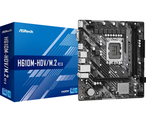 ASRock H610M-HDV/M.2 2.0 / H610 / LGA 1700 / 2x DDR4 / PCIEx16 / 1x GLAN / mATX