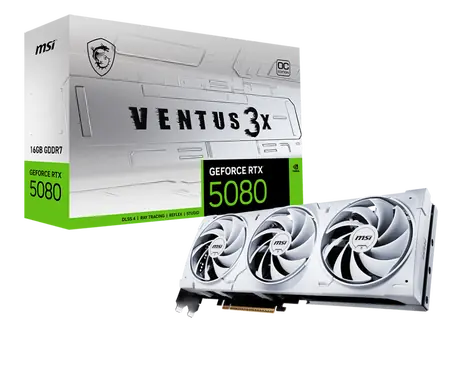 MSI GeForce RTX 5080 VENTUS 3X WHITE 16GB OC / 2655MHz / 16GB GDDR7 / 256-bit / 1x HDMI + 3x DP / 850W (16)
