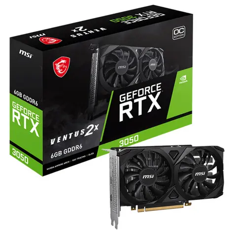 MSI GeForce RTX 3050 VENTUS 2X E 6G OC / 1492 MHz / 6GB GDDR6 / 96-bit / 2x HDMI + 1x DP / 70W