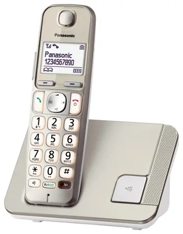 Panasonic KX-TGE210FXN zlatá /  DECT bezdrátový telefon s velkým displejem pro seniory / kompatibilní s naslouchátkem