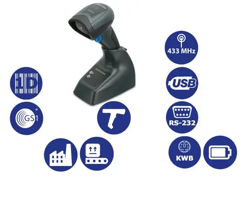 DATALOGIC QuickScan I QM2131 / 1D snímač čárových kódů / 433MHz / Multi-IF / kolébka / bez IF kabelu / černá
