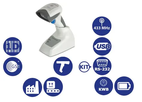 DATALOGIC QuickScan I QM2131 / 1D snímač čárových kódů / 433MHz / Multi-IF / kolébka / bílá