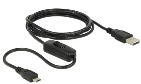 DeLock nabíjecí kabel USB 2.0 Type-A samec > USB 2.0 Micro-B samec s vypínačem pro Raspberry Pi 1.5 m